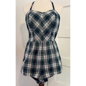 Vintage 1950's One Piece Swimsuit / Romper / Playsuit in Plaid Cotton